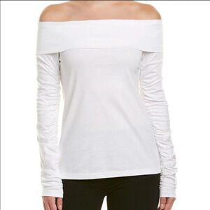Tibi Mercerized Knit Off the Shoulder Top White Classic Casual Women’s 4
